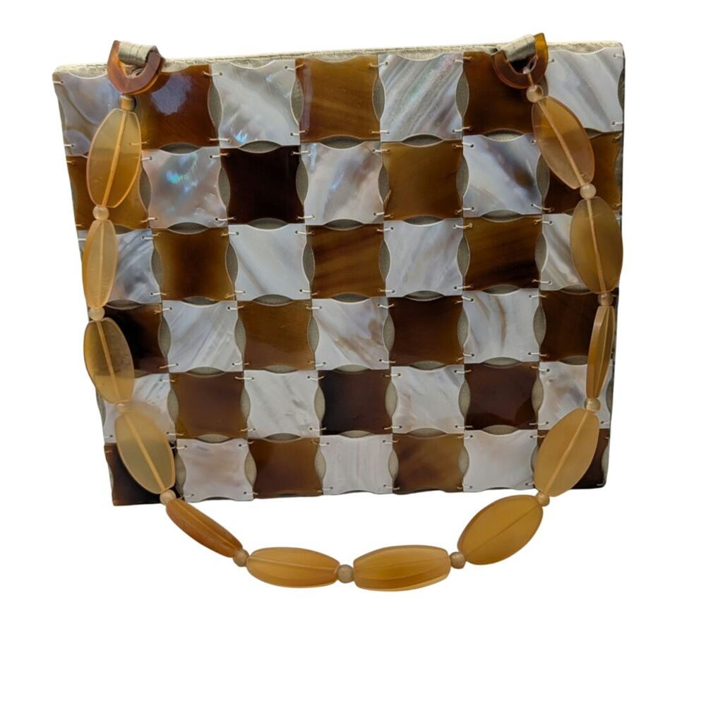 Vintage Mad Bags Checkerboard Pattern Purse Shoulder Bag Mother of Pearl